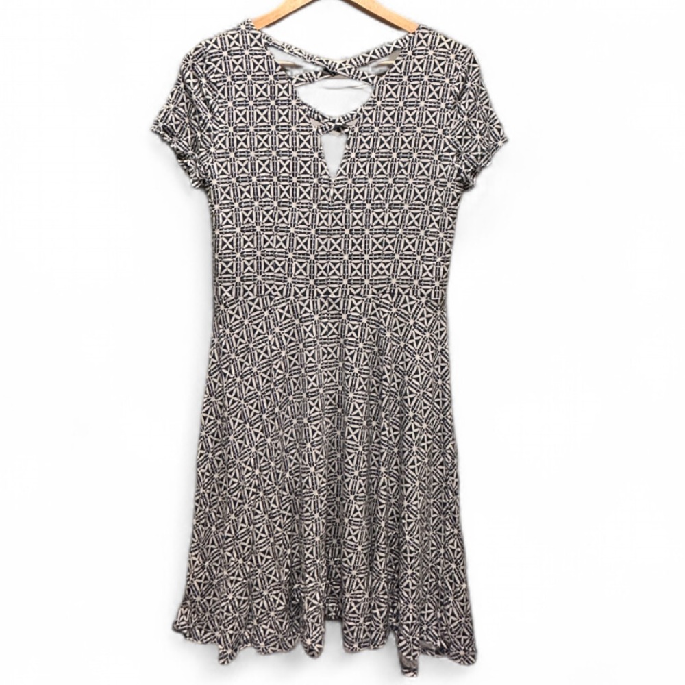 Loft Short Sleeve Stretch Blue White Geometric Skater‎ Dress Sz 6 - Picture 2 of 7